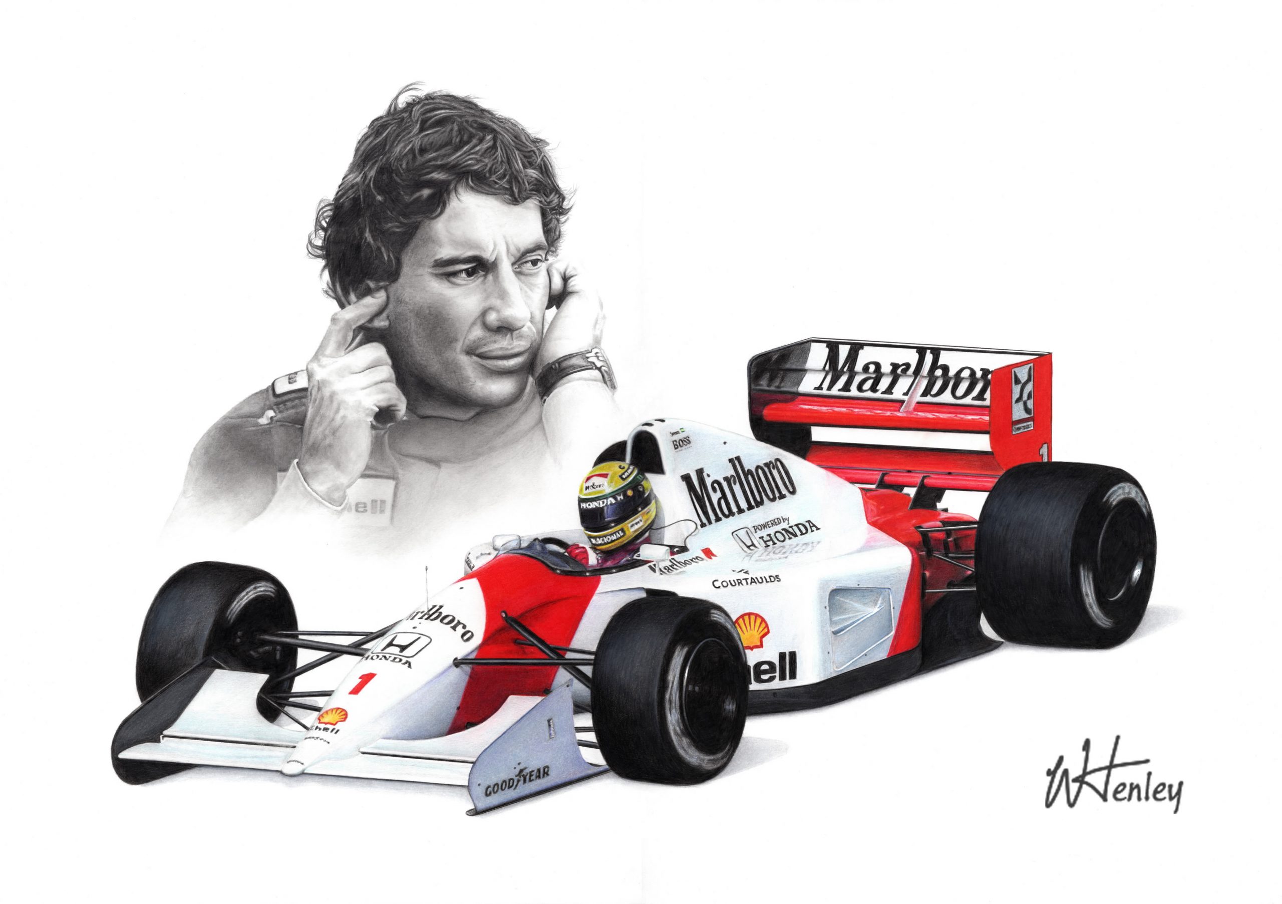 Ayrton Senna Mclaren Mp4 7 Original Artwork Wayne Henley W J Henley Art
